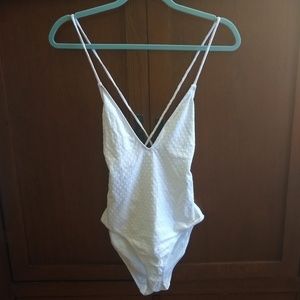 White Zara polkadot tie up back bathing suit
